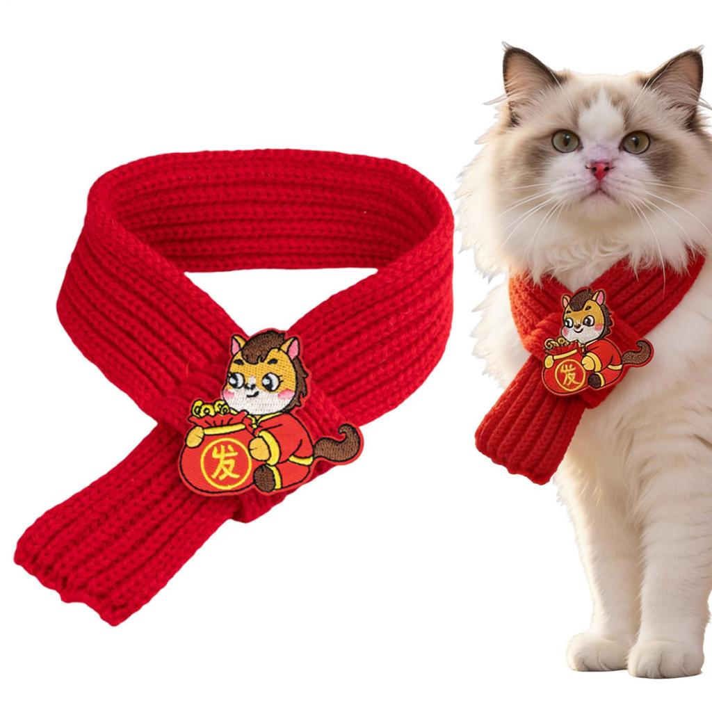 2026 Year Of The Horse Scarf for Cat Red Chinese Warm Knitted Photo Props Small Dog Scarf for Winter Festival Holiday Garden