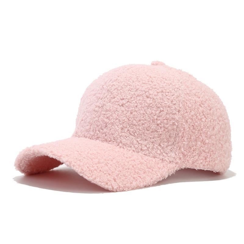 Autumn and Winter Solid Color Lamb Wool Baseball Cap Korean Style Simple Face Showing Small Warm Peaked Cap Outdoor Sports Sun Hat