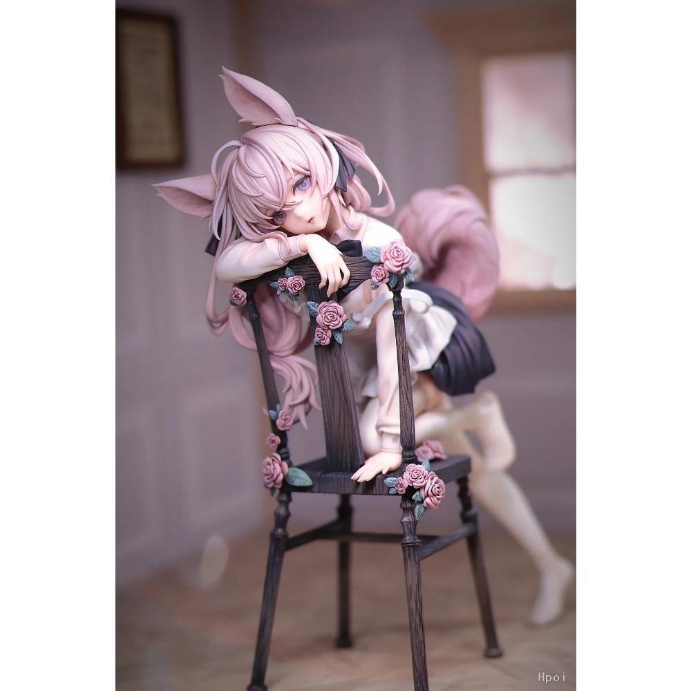 22CM Anime Rabbit Flova Figure 1/7 Stool Kneeling Scene Matching Model Toy Gift Collection Aciton Figure Rabbit Ears Ver PVC