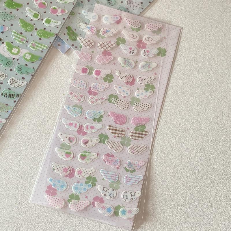 

1/4Pcs Wings Love Strawberry Clover Star Sparkling Flash Film Stickers Phone Camera Vintage Scrapbooking Decoration Sticker