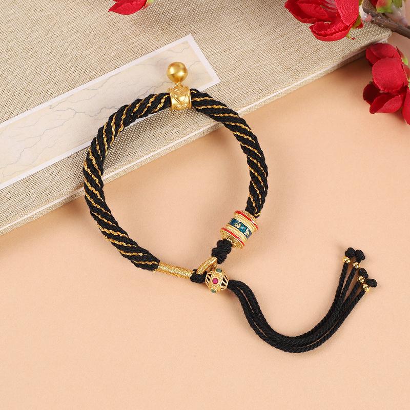 Hand-woven Tibetan Six-character Mantra Hand Rope Hand-rubbed Cotton Thread Ethnic Style Men's and Women's Bell Bracelet Red Rope with Jewelry