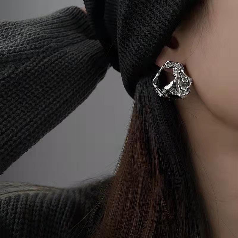 Irregular Liquid Metal Earrings Personality Fashion Retro Geometric Hollow Out Earrings Woman Party Travel Christmas Gift
