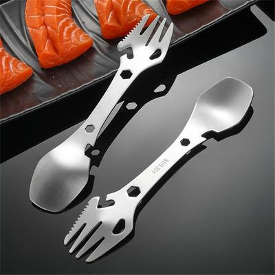Portable Outdoor Utensil Stainless Steel 304 Fork Spoon Bottle Opener All In One For Camping Hiking Picnic Tableware