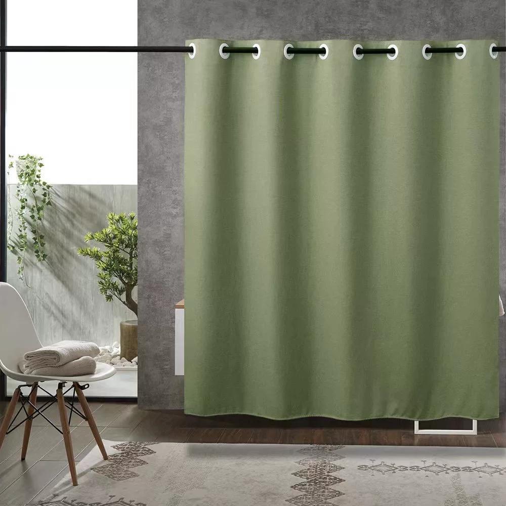 Linen-Look Shower Curtain - Pure Color Waterproof & No-Hole Bathroom Partition for Tub/Shower Easy Install Privacy Screen