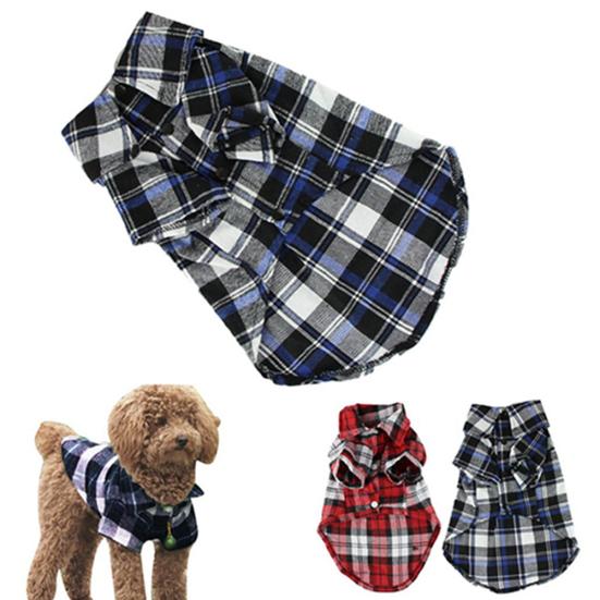 Cute Pet Dog Puppy Plaid Shirt Coat Clothes T-Shirt Top Apparel Size XS S M L