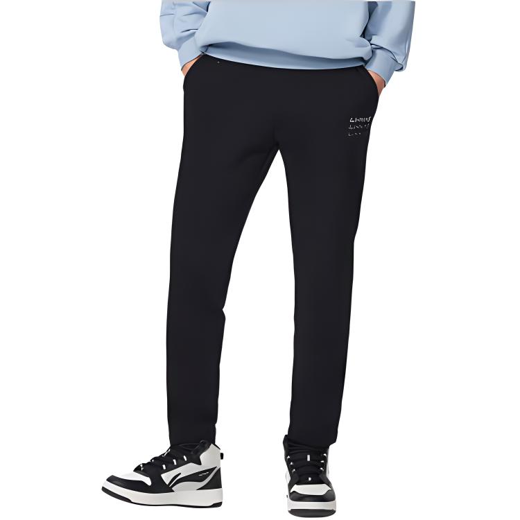 Li-Ning Fashion Series Solid Color Print Letter Straight Sweatpants Men Bottoms Black AKLSG47-3