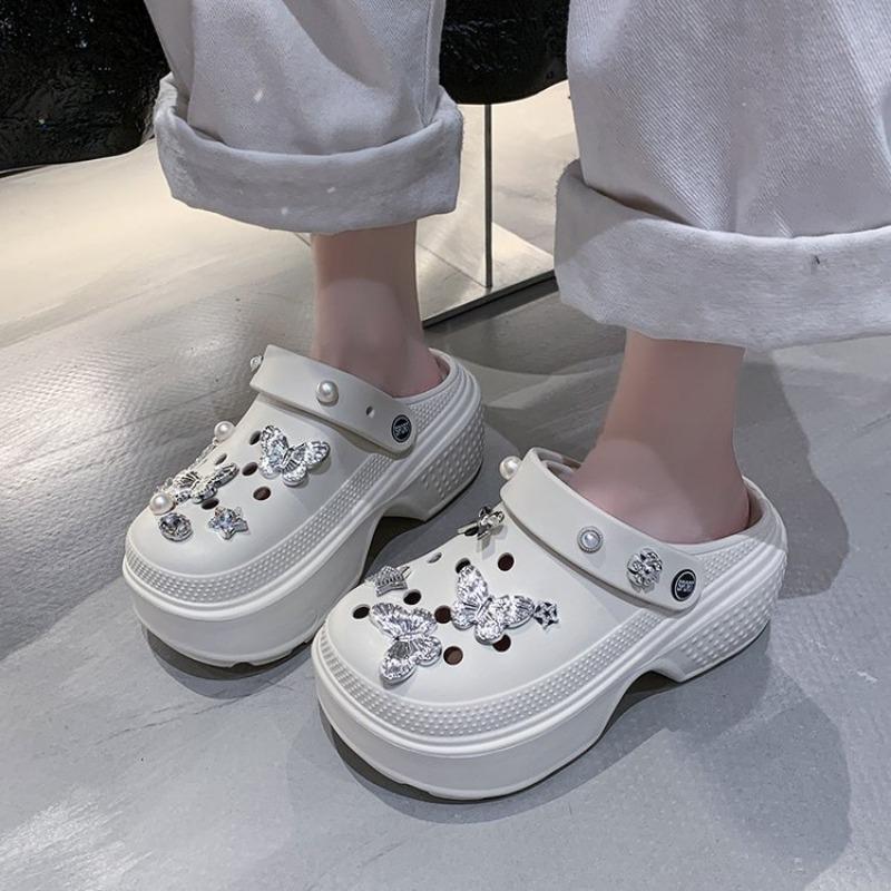 

Модные блестящие жемчужные туфли с бриллиантами, милые шлепанцы-сабо с декором в виде медведя, платформа 7 см, уличные пляжные сандалии, летние женские тапочки 36-37 грязно-белый