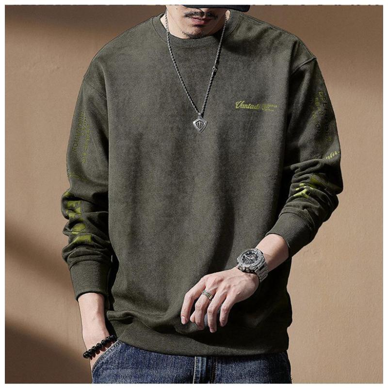 Heavy Men's Long-sleeved Sweatshirt Autumn New American Retro Round Neck Top Loose Casual T-shirt