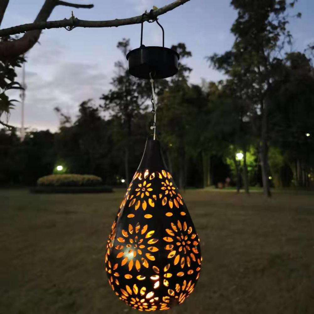 Solar Powered Outdoor Lantern Waterproof Light Hollowed-out Iron Art Solar Powered Decorative Projection Light Lamp for Yard