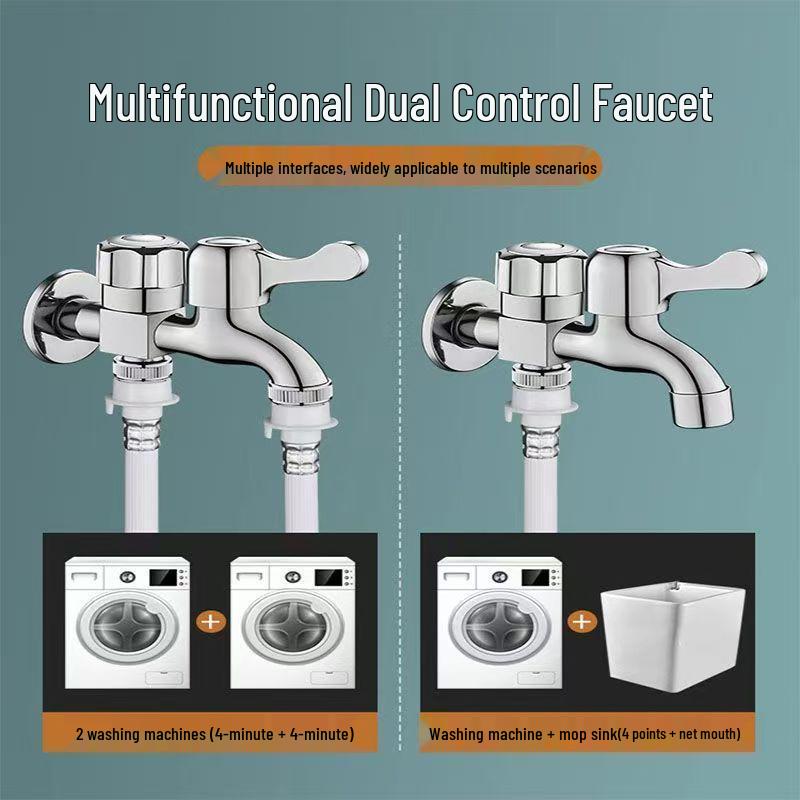 High-Quality Copper Dual-Control Washing Machine Faucet with Double Outlets