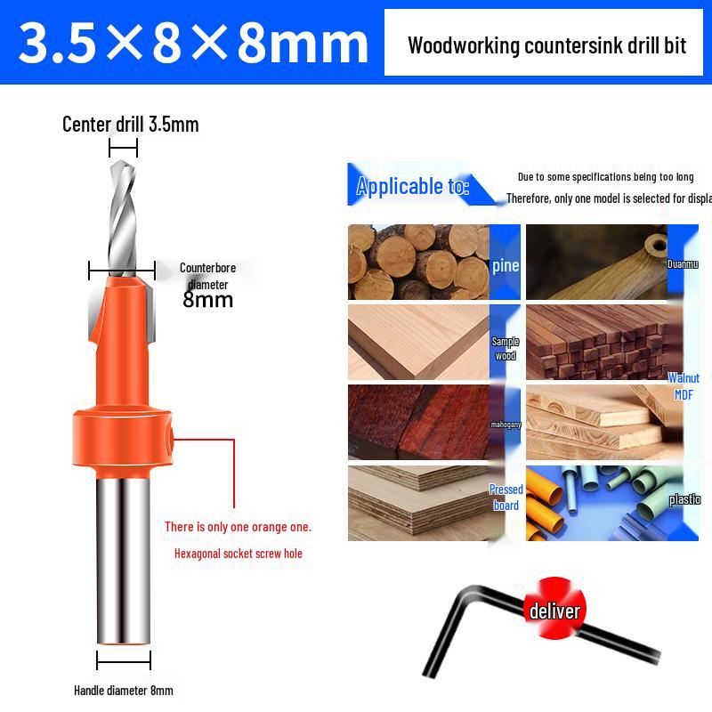 Hex Shank 90° Woodworking Countersink Drill Bit for Pilot Holes and Self-Tapping Screws