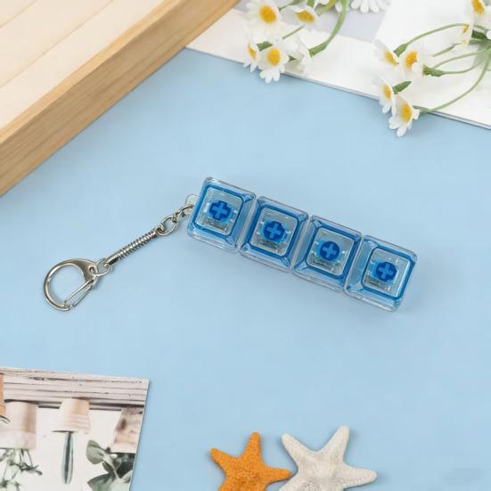 Clear 4-Keys Fidget Keyboard LED Light-up Anxiety Relief Finger Clicker Keychain Office School Travel Focus Decompression Button Sensory Toy
