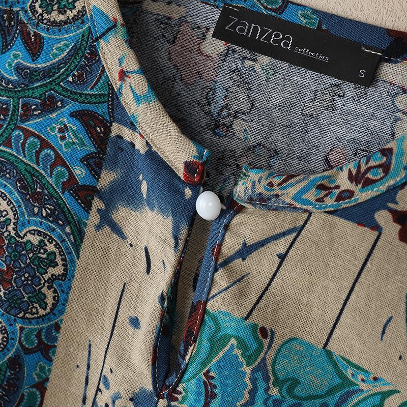 ZANZEA Blusa informal holgada con estampado étnico y mangas 3/4 para mujer