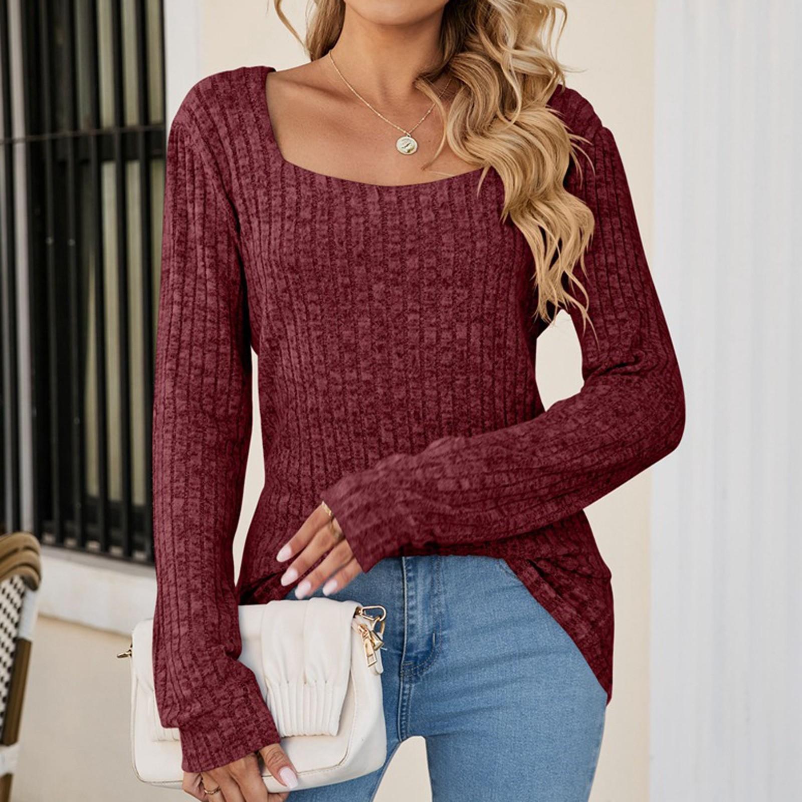 

Женские рубашки с длинным рукавом Осенние свитера Легкие повседневные туники XL винный
