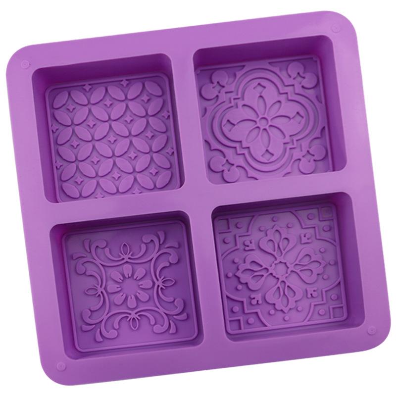 

3D Lace Pattern Silicone Mold For Soap Making Supplies Rectangle Embossed Flower Mooncake Dessert Cheesecake Lotion Bar Tools фиолетовый