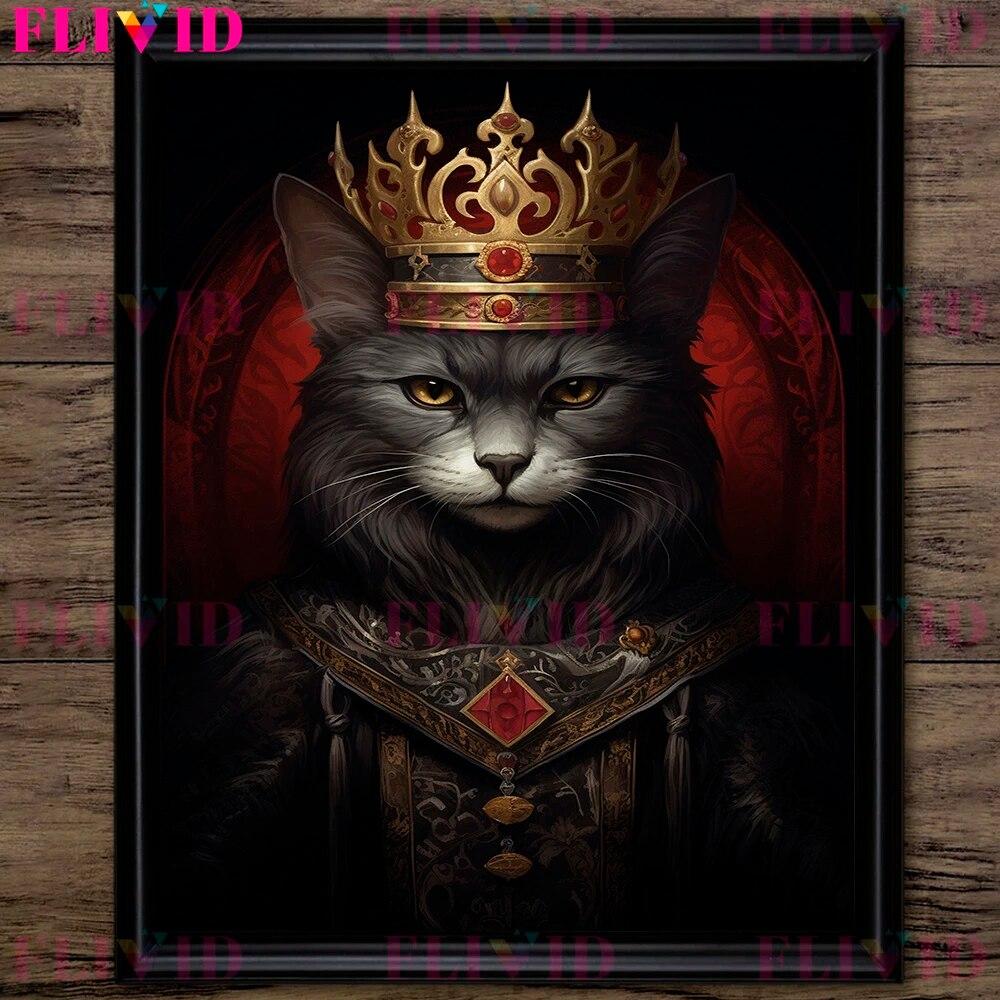 Könige der Tierwelt, Wandkunst, Leinwandgemälde, Vintage-Poster, skurrile, königliche, katzenartige, skurrile Kunst, Poster und Druck, Dekor, ohne Rahmen
