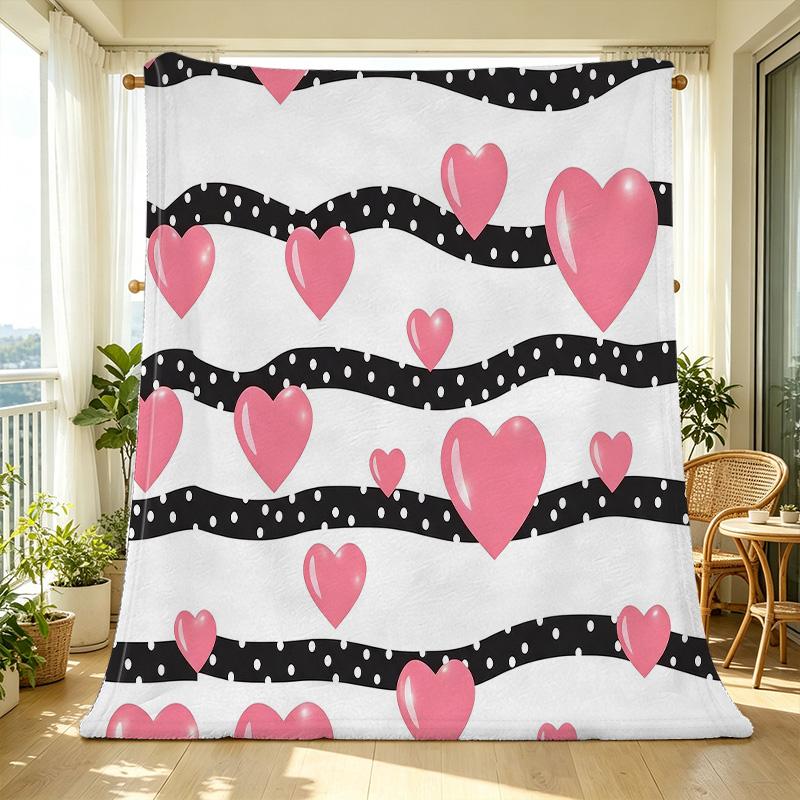 Heart Series Flannel Fleece Blanket Soft Breathable All-Season Warm Throw for Home Office, Skin-friendly Decorative, Perfect Valentines Gift