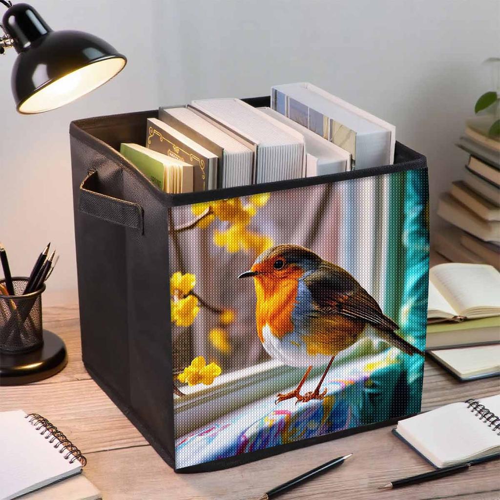 Der Vogel auf der Fensterbank 5D Diamond Painting Aufbewahrungskorb Vollrunde Bohrmosaik Diamantstickerei Kreuzstich-Sets Heimdekor Heimdekor