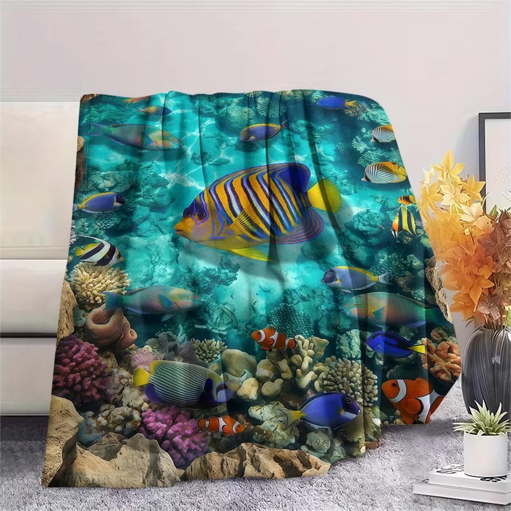 1PC Marine Animals  Print FlAannel Blanket, High Quality Comfortable for All Seasons, Home Decor, Warmth and Comfort
