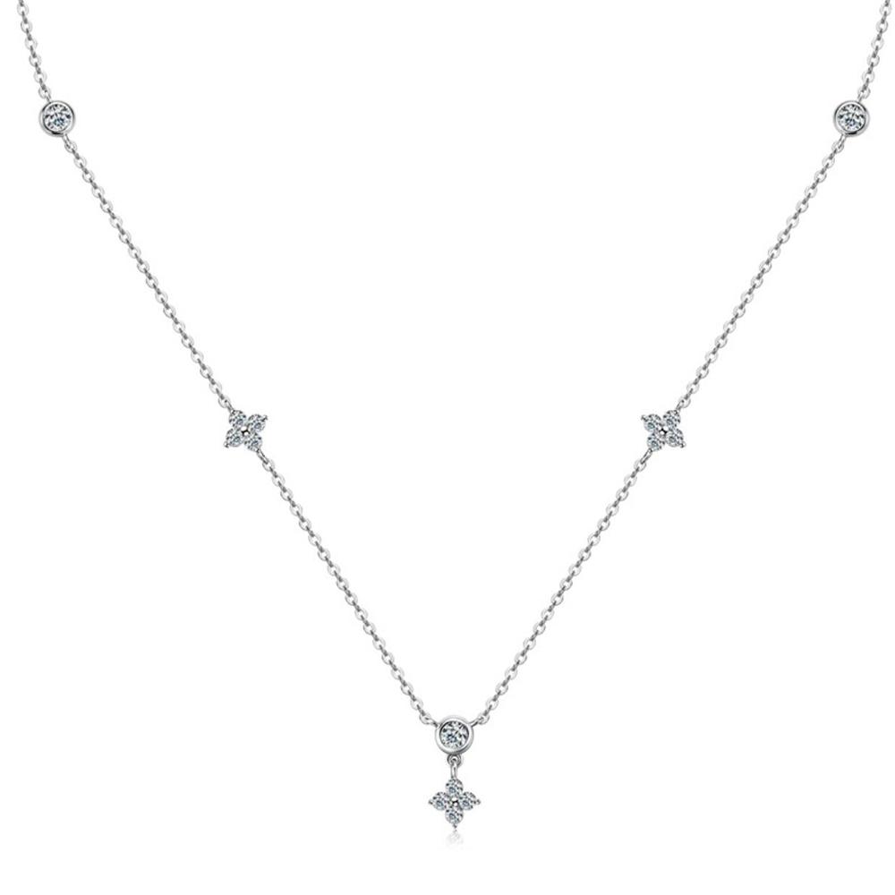 Rose Gold Four Leaf Clover Moissanite Necklace 925 Silver Plated 18k Yellow/White Gold Diamond Choker Chain for Women Jewelry