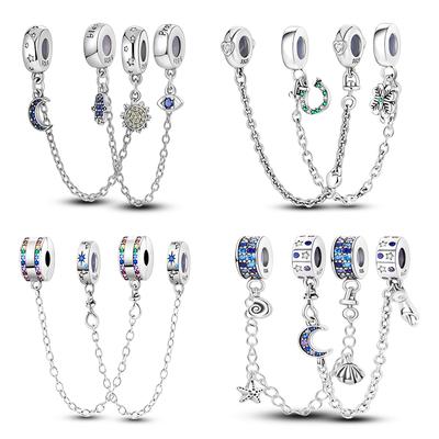 New Copper Star Moon Peach Heart Safety Chain Charm Beads Suitable For Pan Bracelets Diy Women'S Jewelry Gifts