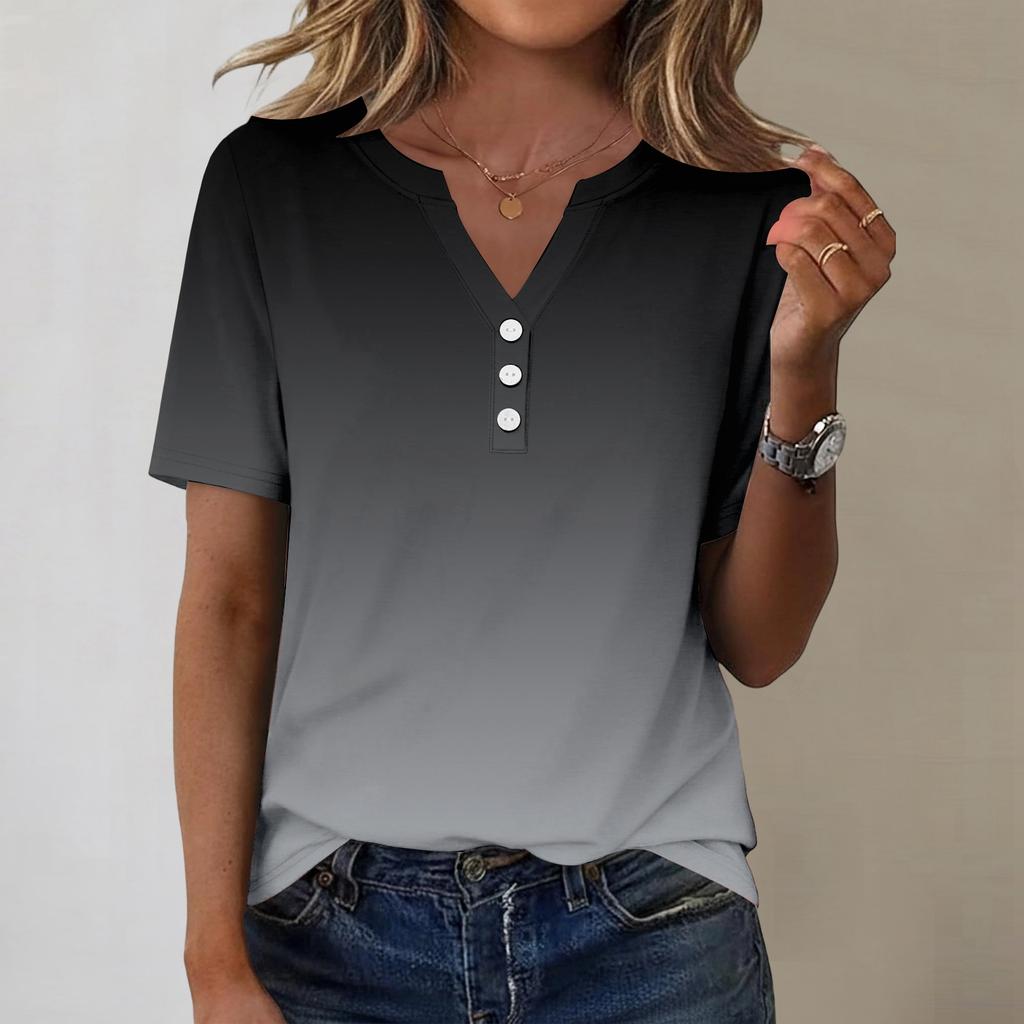 Women's Fashionable Casual Short-sleeved Gradient Printed V-neck Top