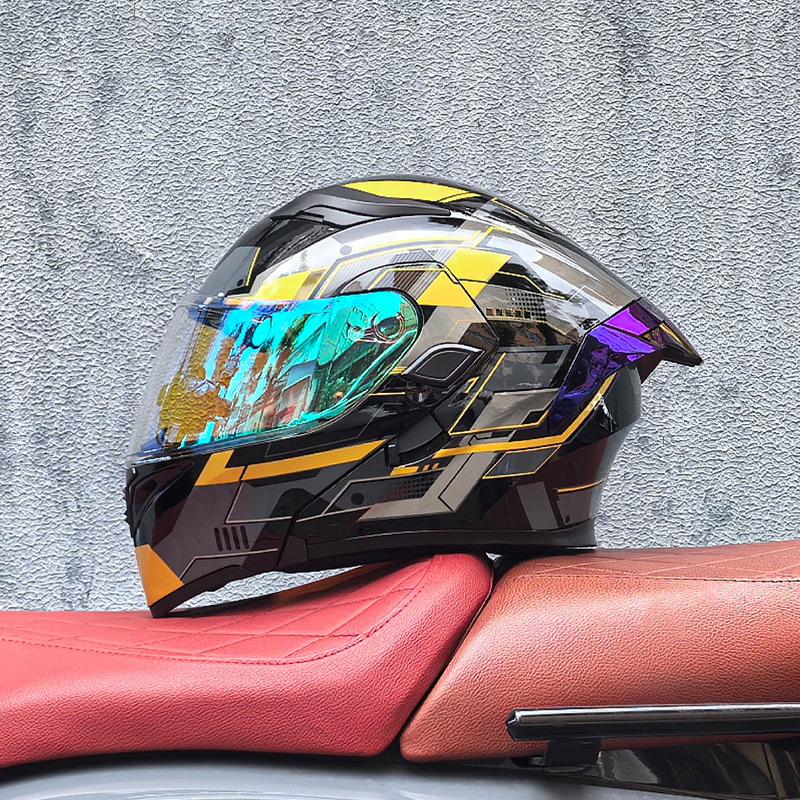 Motorcycle Helmet Peeling Helmet Double Lens Big Tail Locomotive Racing Helmet Running Helmet Men and Women Keep Warm In Winter