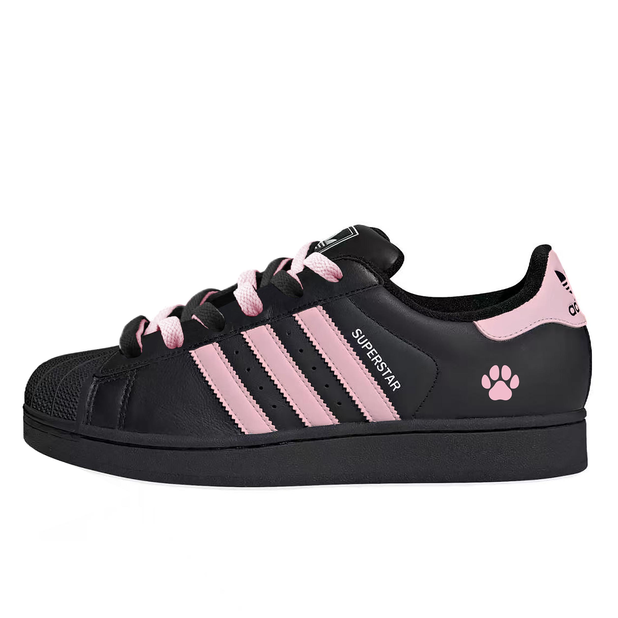 

Adidas Originals Superstar 2 Black Pink Cute Paw Cute Abrasion Resistant Low top Skateboard Shoes Unisex JI0079(Team10-) 35⅔