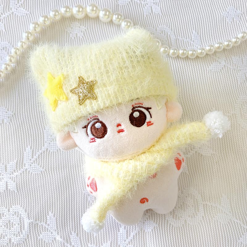 Cat Ear Knit Hat & Scarf Set for 10cm Plush Toy, Yellow [Used]