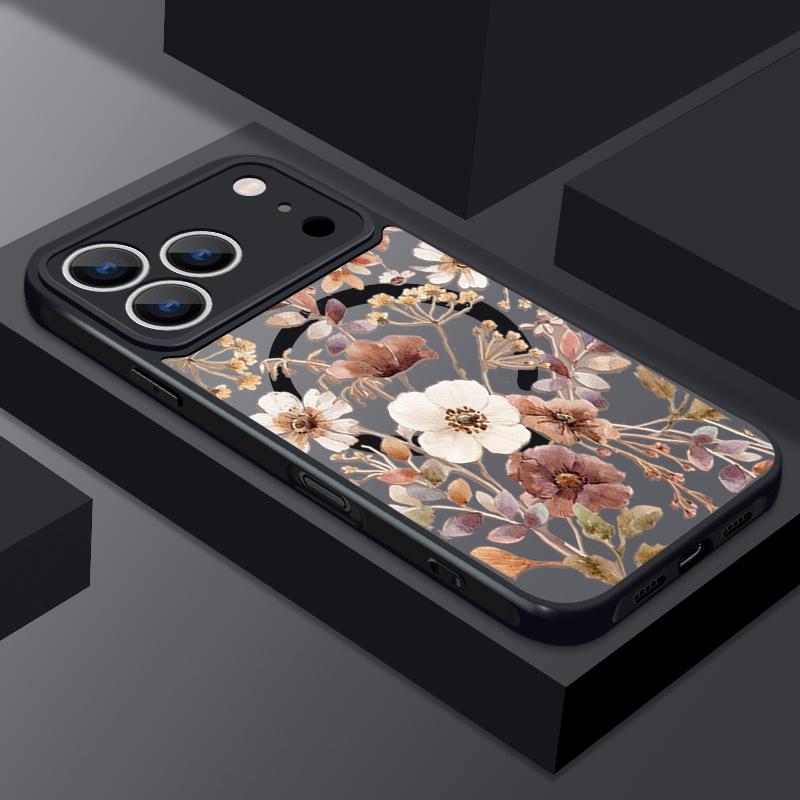 Vintage Floral Pattern Case For iPhone 17 Pro Max Magnetic For Magsafe Rugged Bumper Cover For iPhone 16 15 14 13 Pro Max