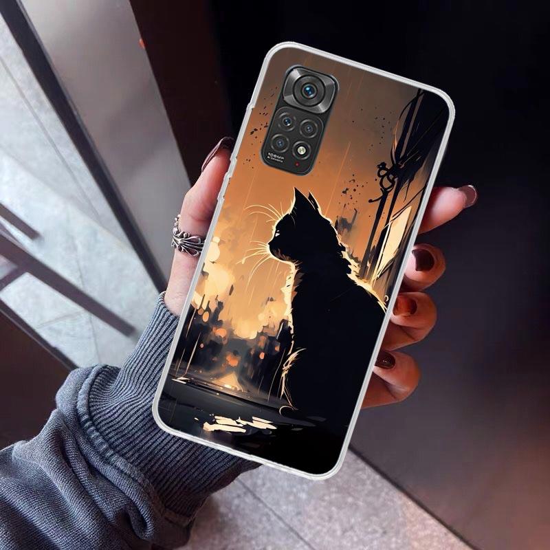 Anime Cat Rain Animal Phone Case For Xiaomi Redmi Note 10 11 12 13 14 15 Pro Plus 11S 12S 14S 11T 11E 10S Soft TPU Back Cover Re