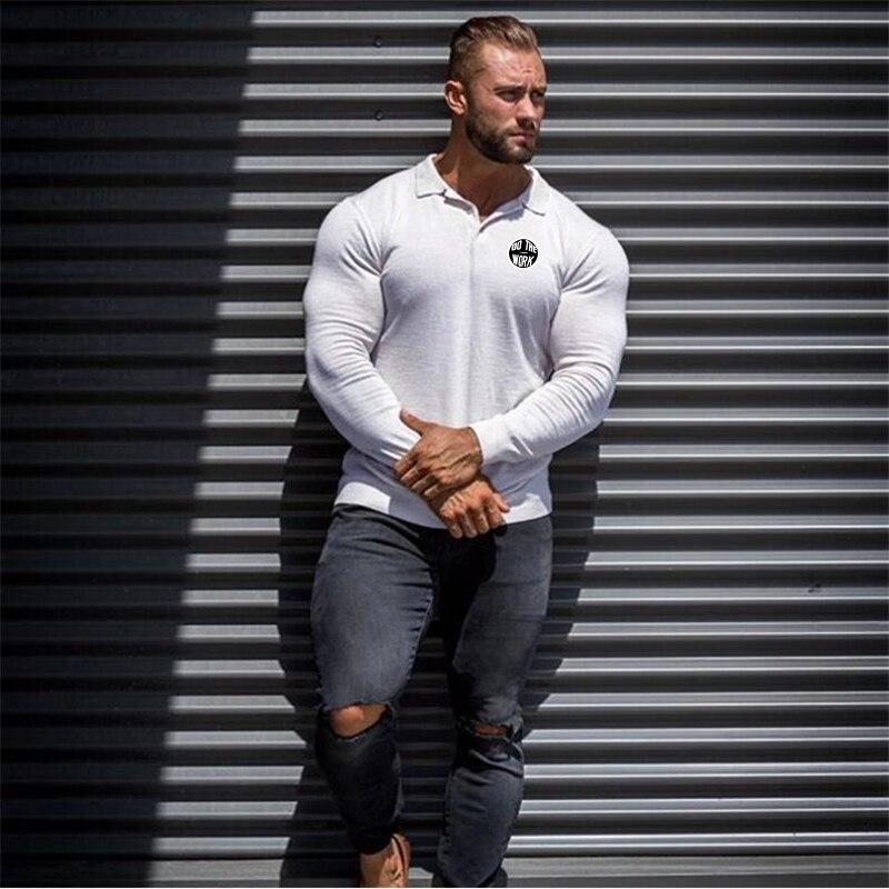Muscleguys New Arrivals Casual Polo Shirt Men's Turn Down Collar Tough Guys T-shirt Spring and Autumn Slim Long-sleeved Daily