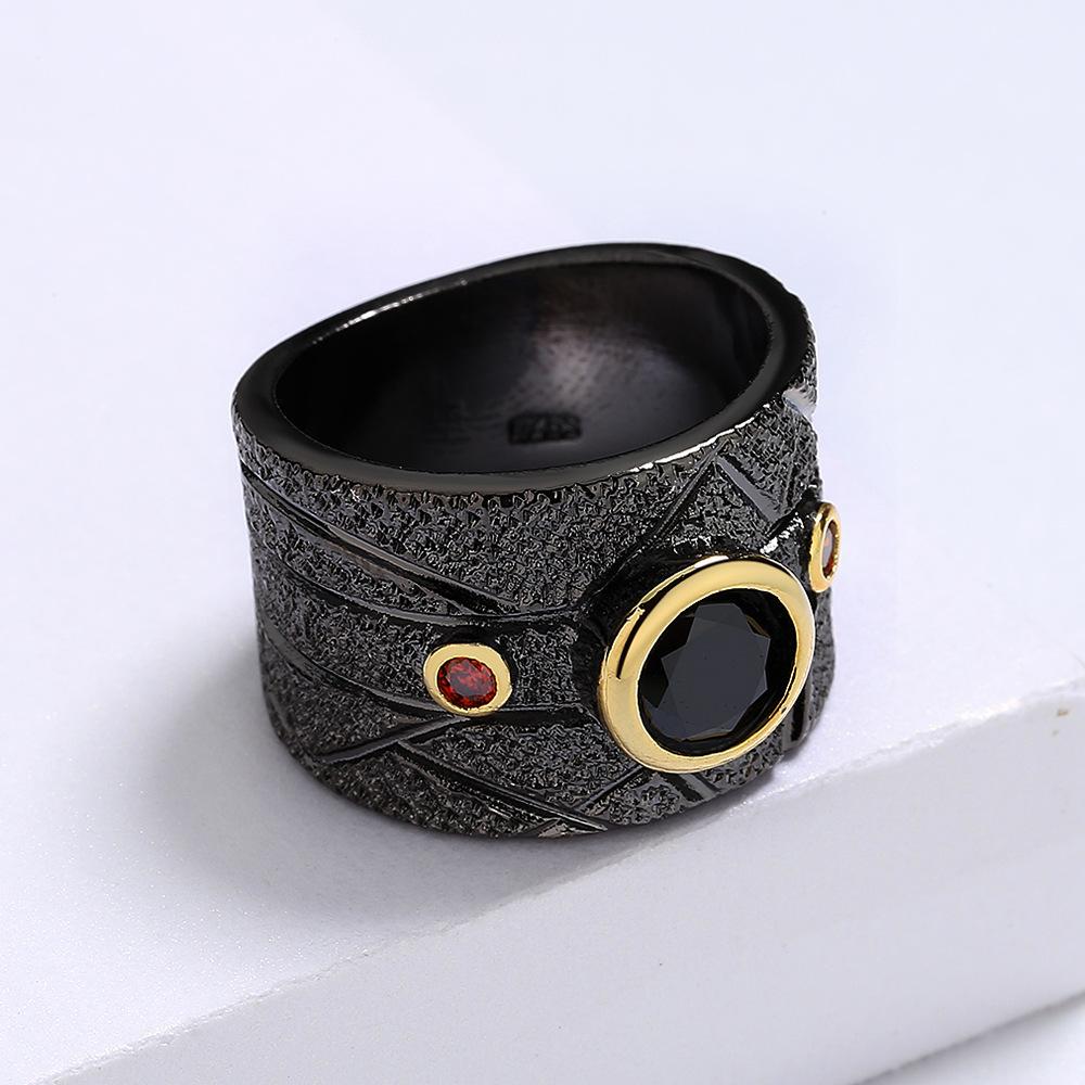 New Geometric Black Retro Party Ring Encrusted with Ladys Jewelry
