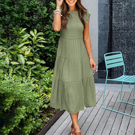 Women Dress Flying Sleeves Large Hem Summer Smocked Tiered Dress Streetwear