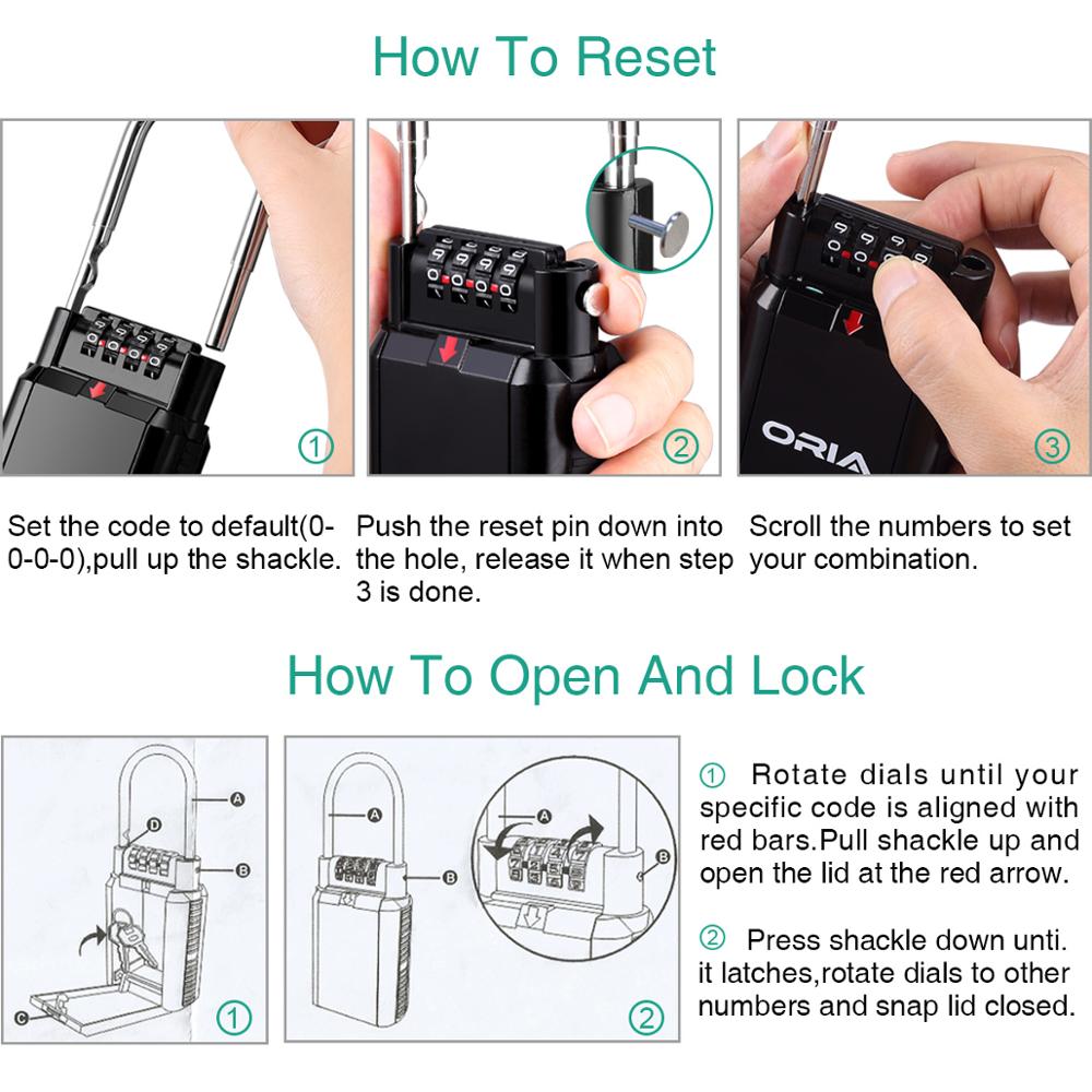 ORIA Key Storage Lock Box 4 Digit Combination Lock Waterproof Safty Box Wall Mounted Indoor Outdoor Security Padlock