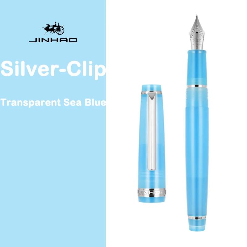 JINHAO 82 Fountain Pen Gold Trim Acrylic Barrel Silver Clip for Writing Calligraphy Signature School Office Supplies Stationery