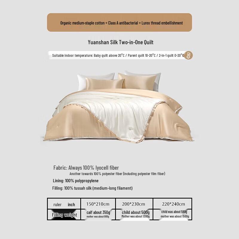 Mercury Home Textiles All-Season Organic Tussah Silk Two-in-One Quilt