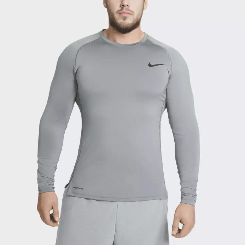 Nike Logo Print Solid Color Running Fitness Long Sleeve T-Shirt Men Tops Grey 933315-091