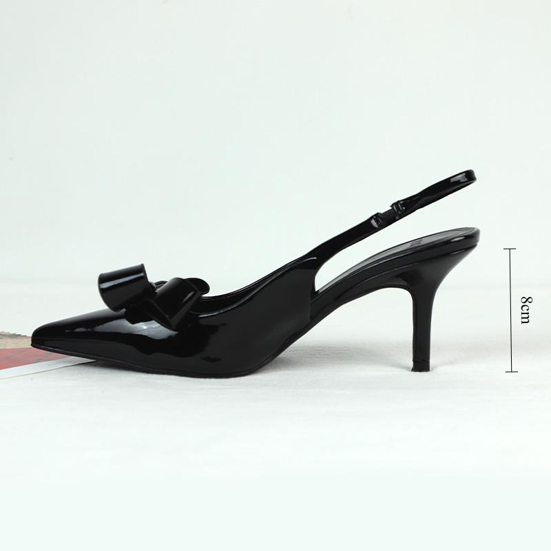 Fashion High Heels Ladies Office Modern Sandals Black Leather Slingbacks Charming Bow 2025 Wedding Evening Party Brand Women Shoes