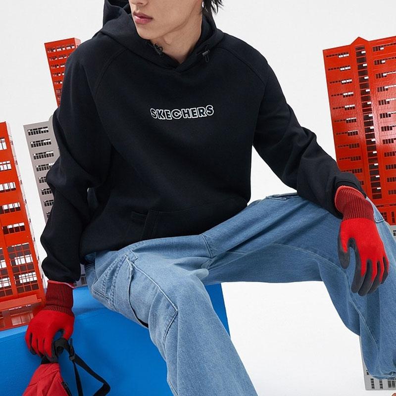 Skechers Colorful City Series Logo Letter Print Casual Sports Hoodie Unisex Hoodies Deep-Black L121U100-002K