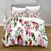 Floral Duvet Cover Set King Queen Lovely Red Pink Flowers and Green Leaf Polyester Bedding Set for Girls Women Black Multicolor