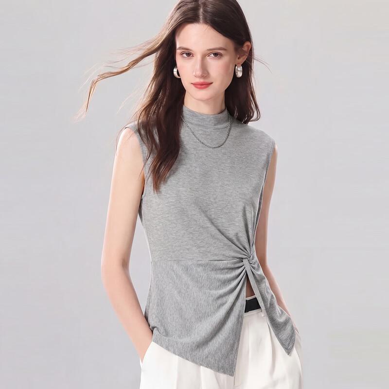 Snowforte Women s Silk Blend Sleeveless Ruched Knit T-Shirt M
