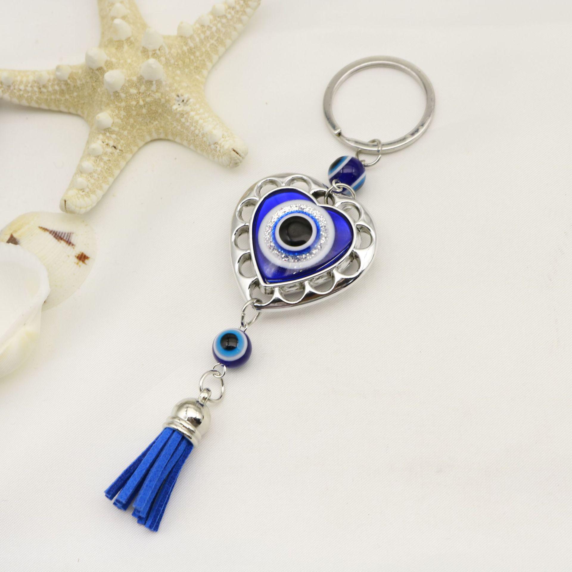 Hot Selling Heart, Butterfly & Blue Eyes Turkish Evil Eye Tassel Bag Pendant серебряный