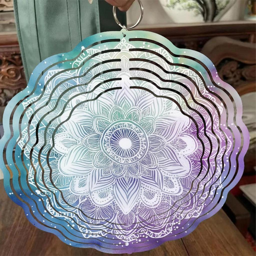 2D Metal Mandala Flower Wind Spinner Octagonal Design Blue Purple White Patterns Indoor Outdoor Decor Thanksgiving Christmas Gift Durable Easy To Hang