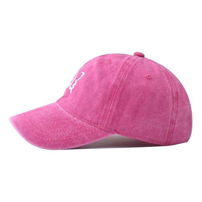 Niedliche Baseballkappe mit Schmetterlingsstickerei für Frauen Mädchen Rosa Sommerkappe Gewaschene Baumwolle