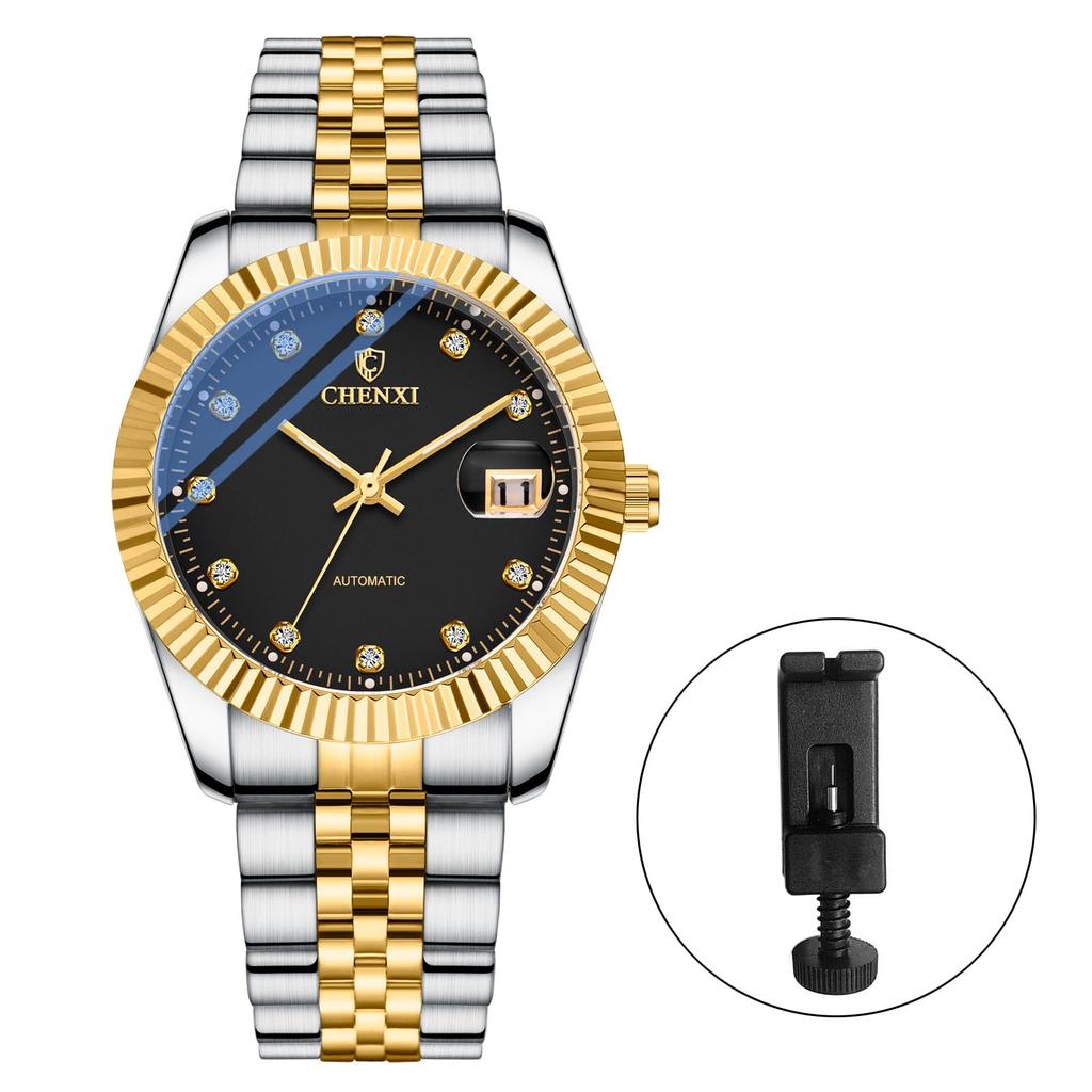 Automatic Stainless Steel Waterproof Watch with Analog Simple Casual Business Fashion Accessory Perfect Gift for and Day Men's Diamonds, Display,