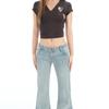 Light Blue Women's Retro Low Waist Micro Flare Jeans with Bamboo Texture - Elastic and Slimming Hot Girl Style