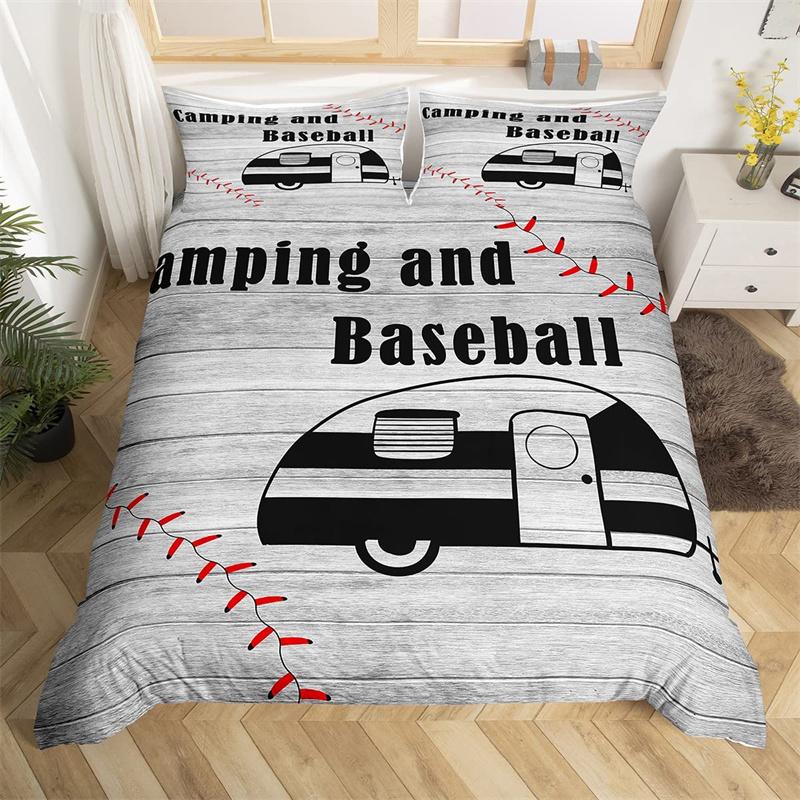 Baseball Duvet Cover King Size Polyester Sports Theme Bedding Set For Baseball Lovers Boys Girls
