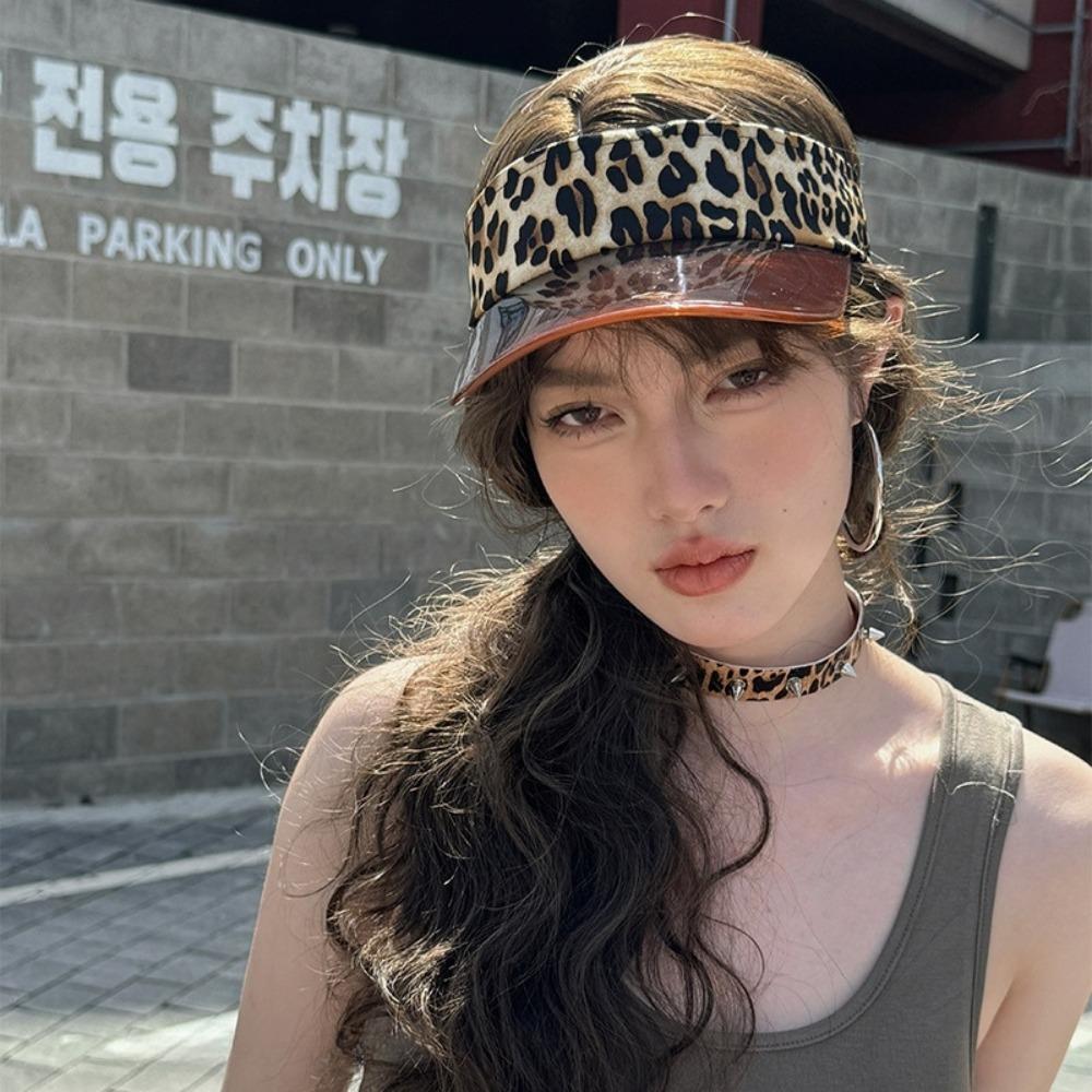 Solid Color Transparent Hollow Hat Sunscreen Sun Hat Sports Leopard Print Visor Cap  Cycling