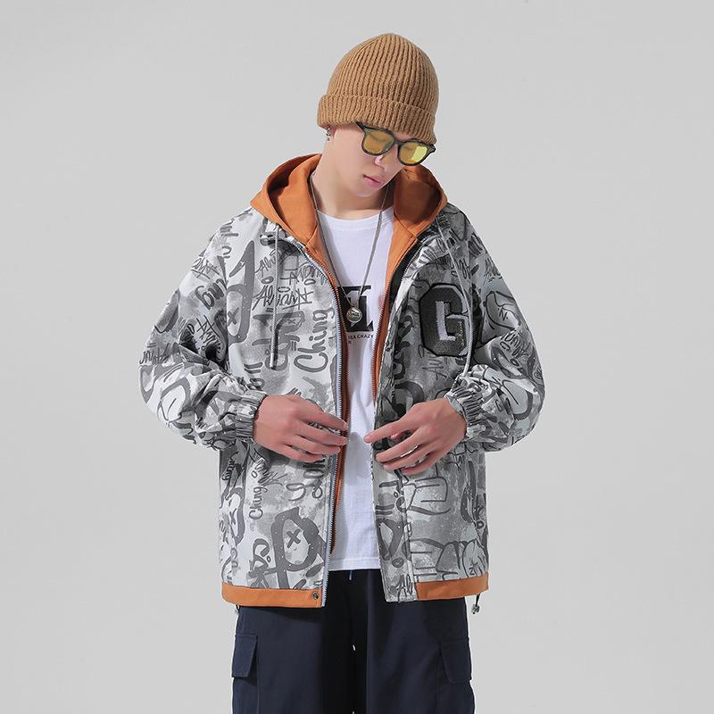 Куртка мужская поддельная двухкомпонентная куртка мужская осенняя свободная куртка подростковая свободная повседневная куртка с капюшоном M